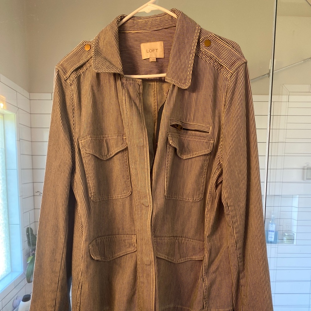 Ann Taylor loft blue white stripe cargo jacket